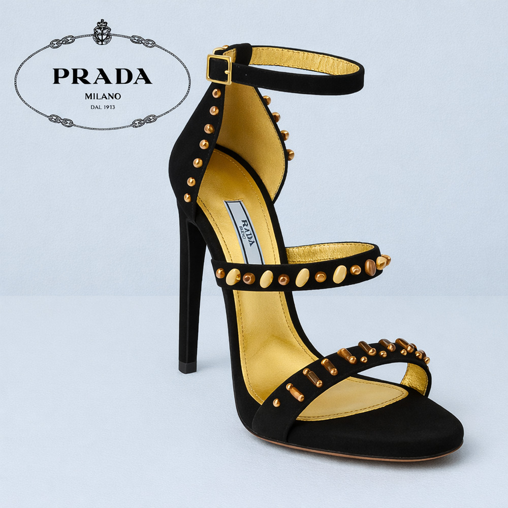 Prada Black Suede Studded Sandals – EU 38.5 / US 8 – Made in Italy
